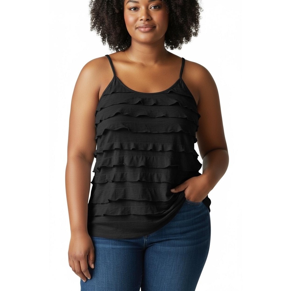 Love On A Hanger Tank Top Womens Black Layers Ruffled Flowy Chic Size L‎ XL